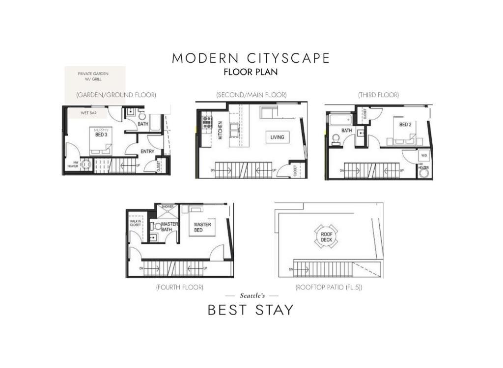Rooftop Patio With Waterview, Private Garden & Grill 3Br 3Ba- Modern Cityscape Seattle Eksteriør billede